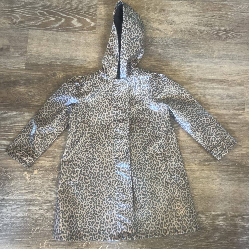 Something Navy Girls Leopard Print Hooded Rain Jacket Size 6